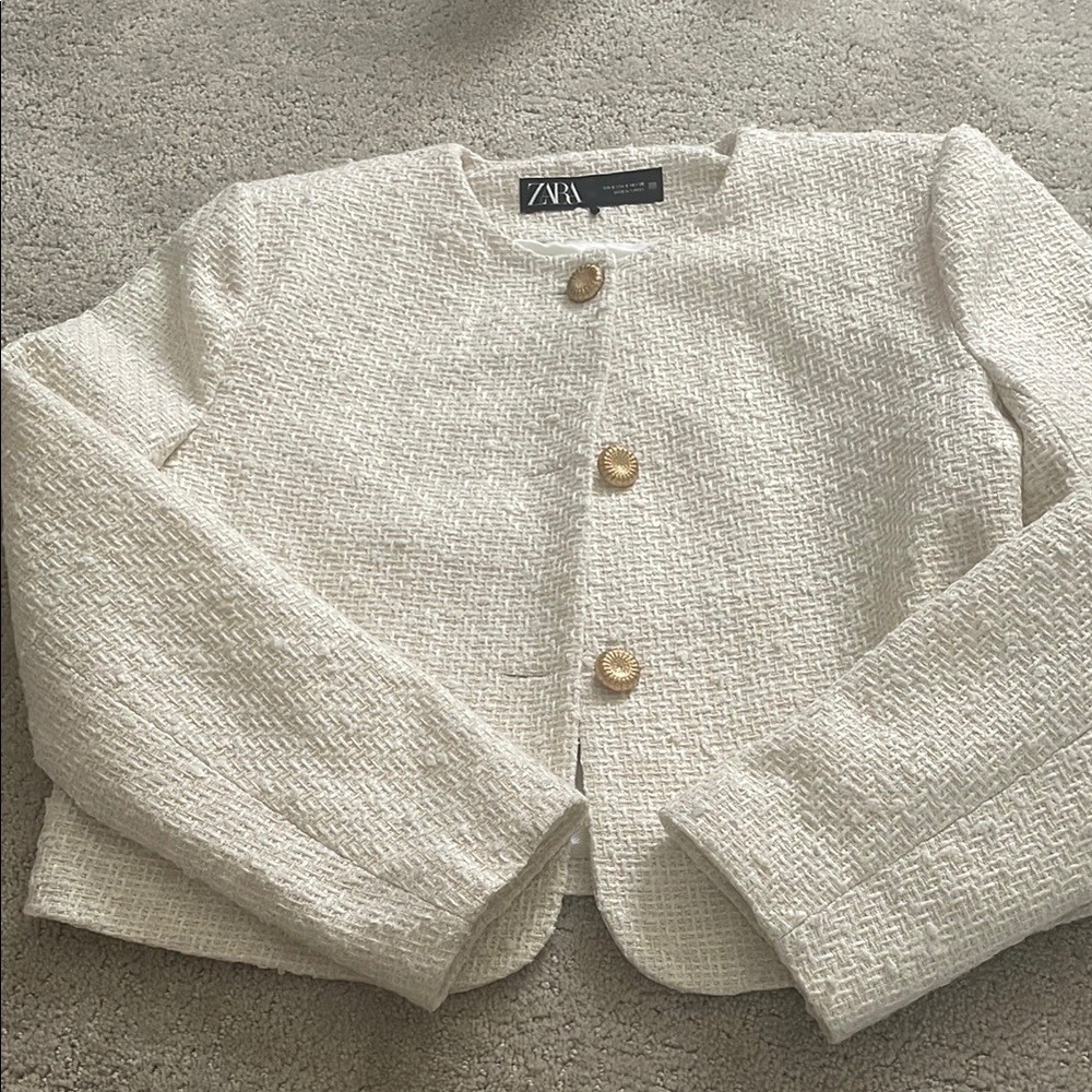 Zara Cream Textured Jacket
